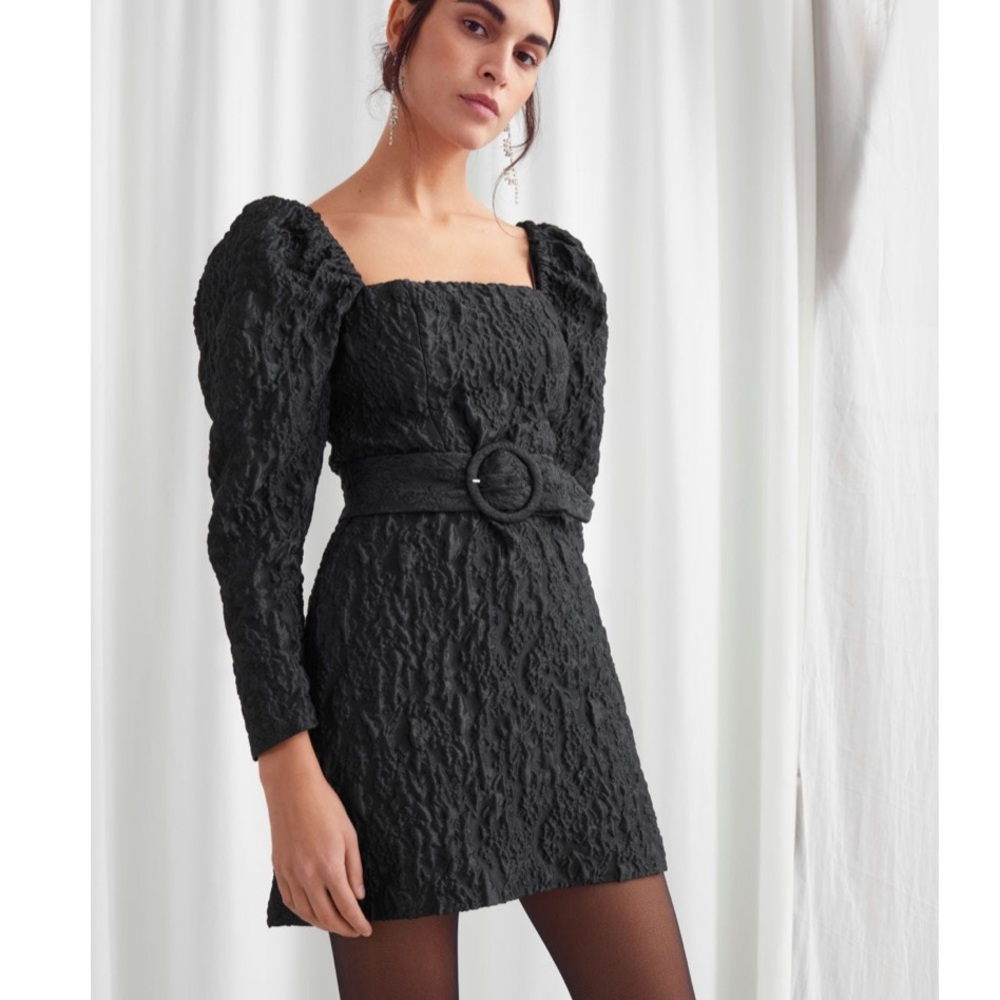 & Other Stories Black Puff Sleeve mini dress